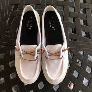 White Sperry Slip-Ons